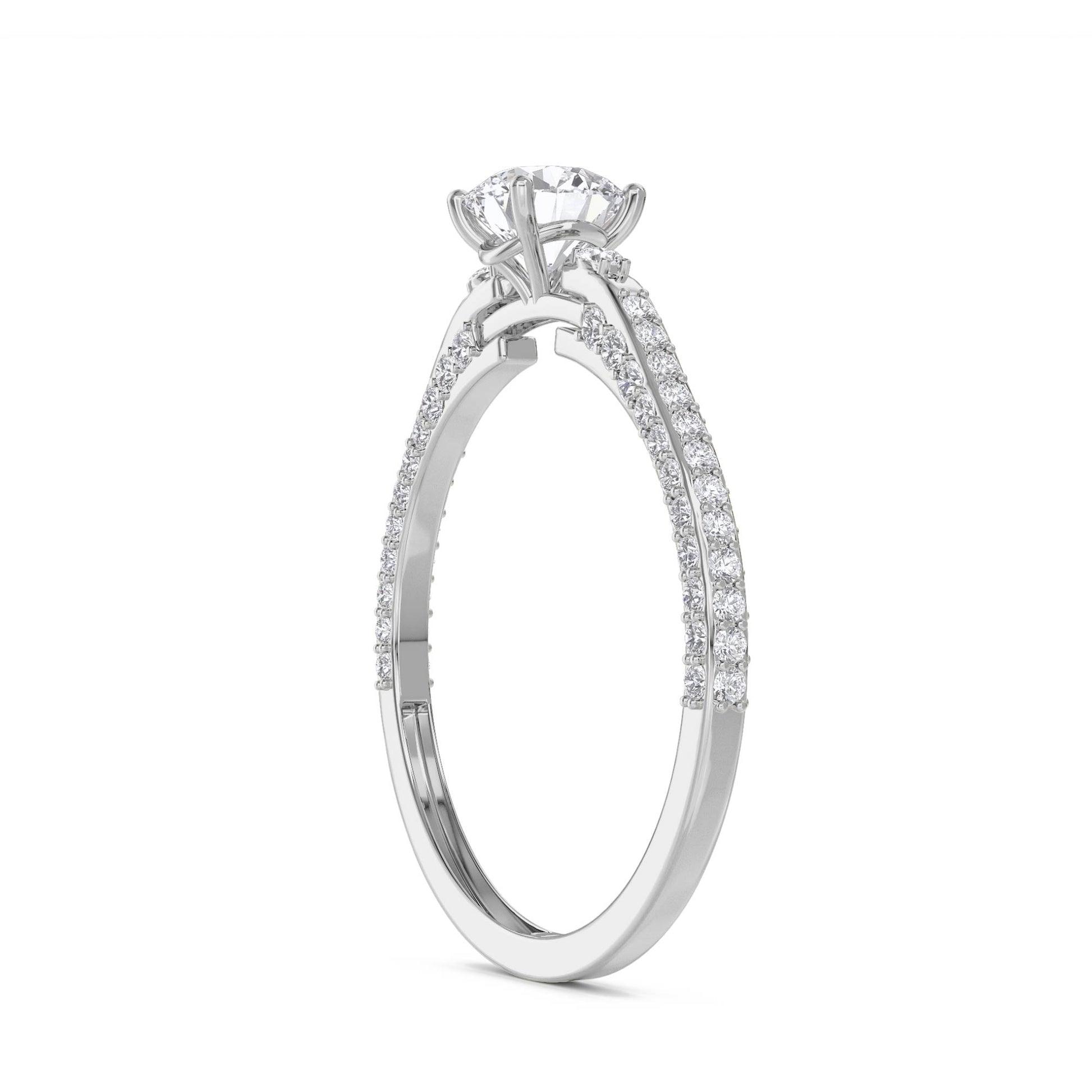 Round Diamond Ring with Baguette Detail - White Gold - Pose 2