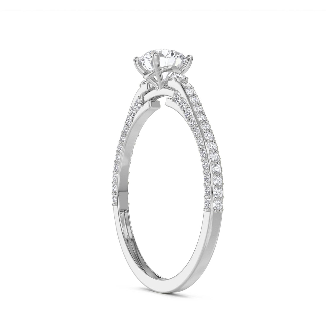Round Solitaire Diamond Ring with Pavé Shoulders (Silver) - image 1