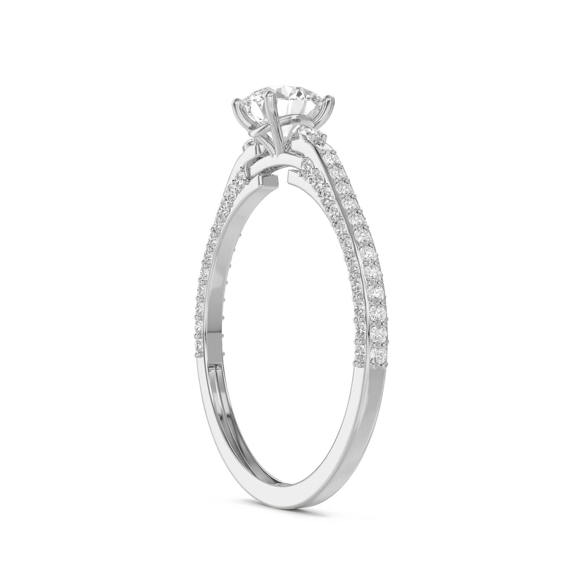 Round Solitaire Diamond Ring with Pavé Shoulders (Silver) - image 1
