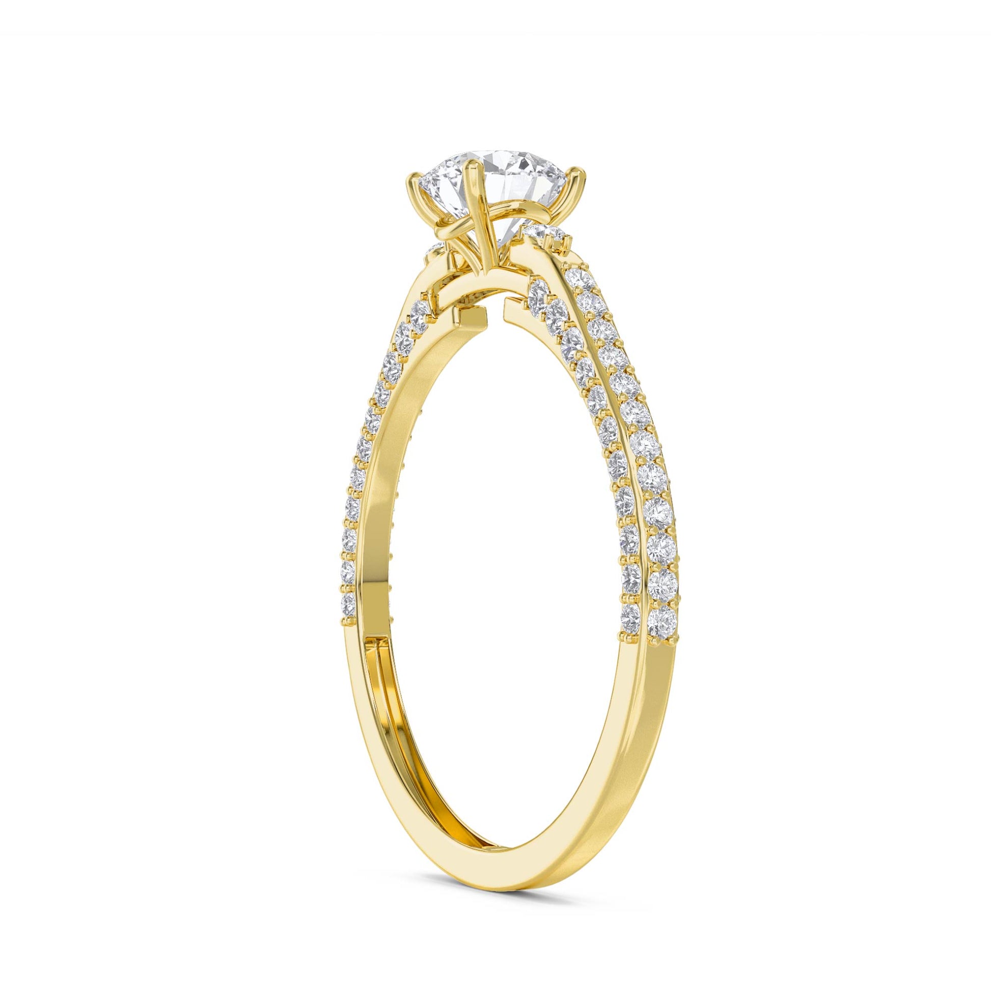 Round Diamond Ring with Baguette Detail - Yellow Gold - Pose 2
