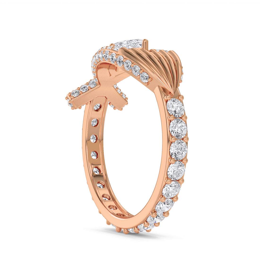 Marquise Diamond Ring with Sculptural Crossover Halo - Rose Gold - Pose 2