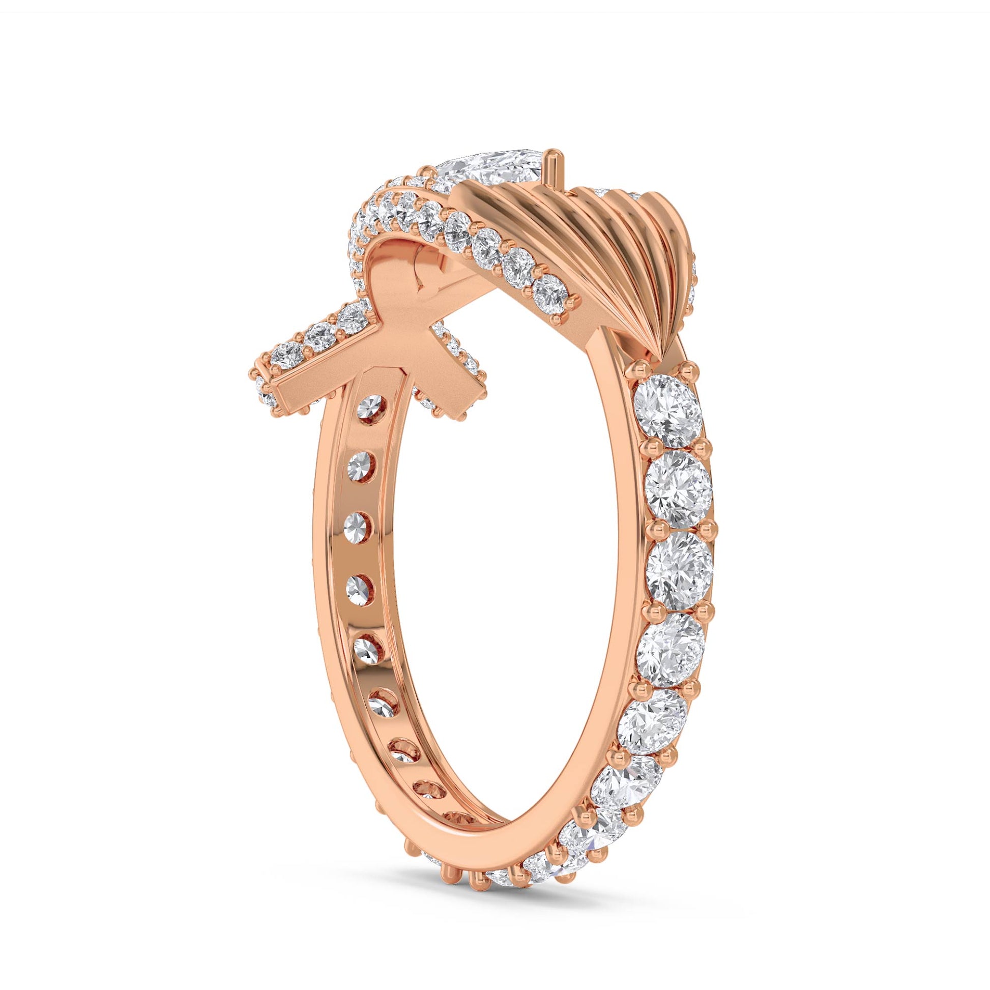 Marquise Diamond Ring with Sculptural Crossover Halo - Rose Gold - Pose 2