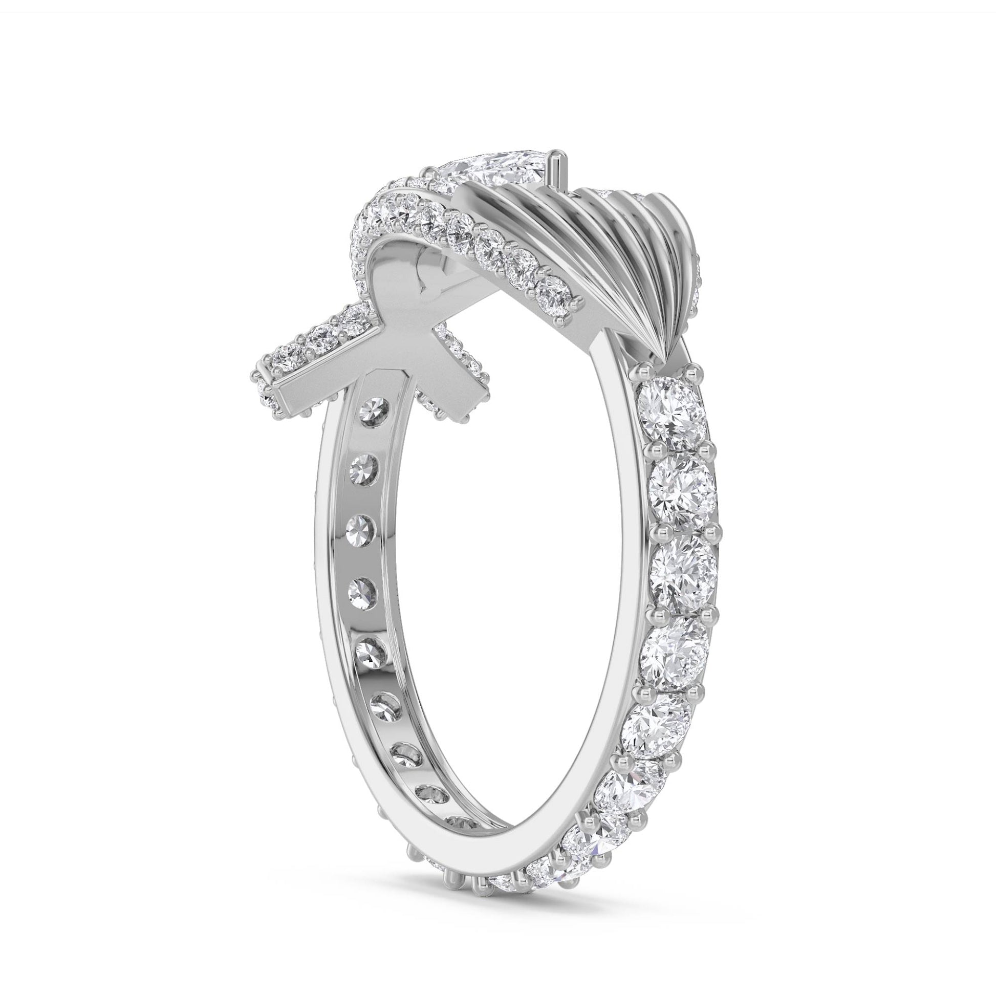 Marquise Diamond Ring with Sculptural Crossover Halo - White Gold - Pose 2