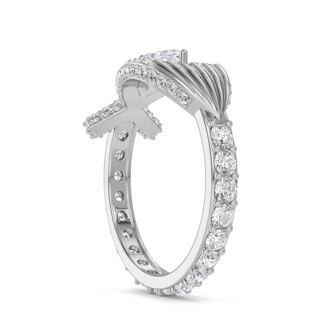 Marquise Diamond Ring with Sculptural Crossover Halo (Silver) - image 1