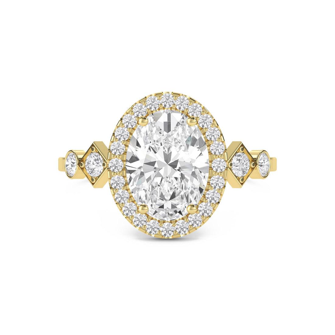 Oval Diamond Halo Ring with Geometric Diamond Accents - image 1