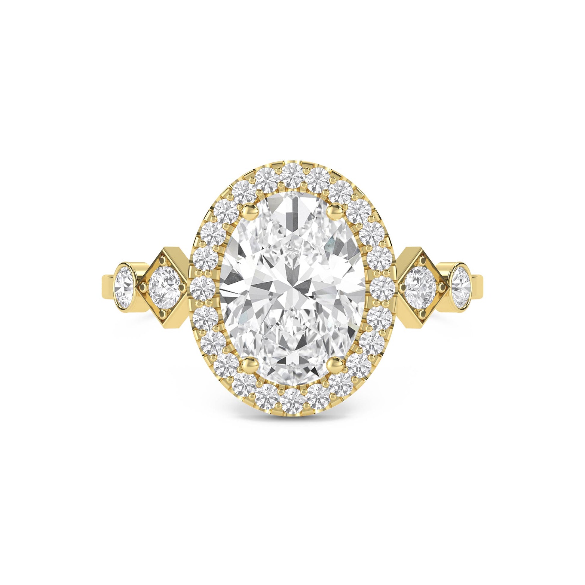 Oval Diamond Halo Ring with Geometric Diamond Accents - image 1