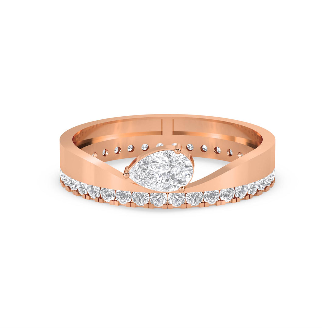 Pear Diamond Ring with Diamond-Lined Band - Rose Gold - Pose 1
