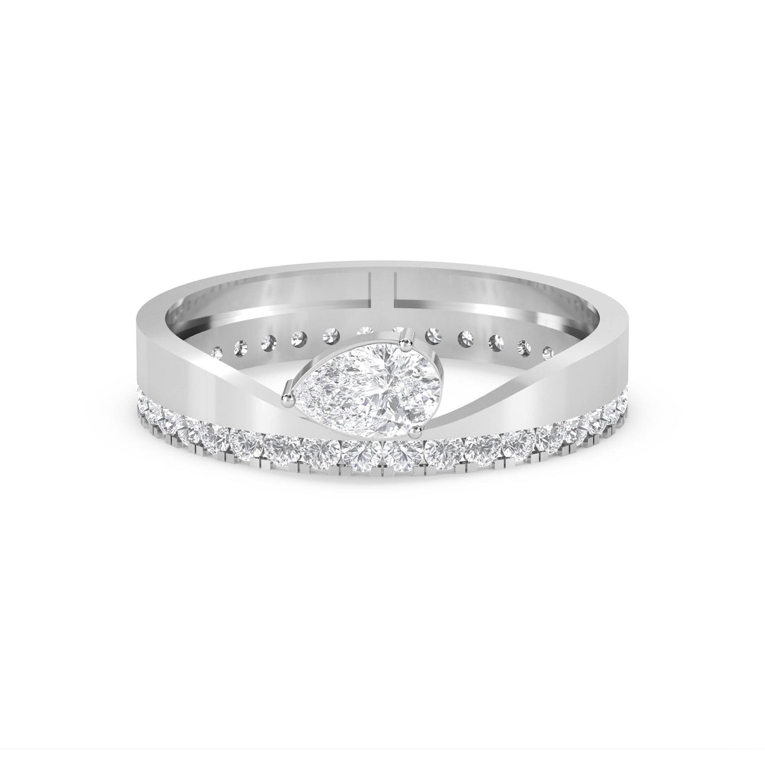 Asymmetric Pear Diamond Crossover Ring (Silver) - image 1