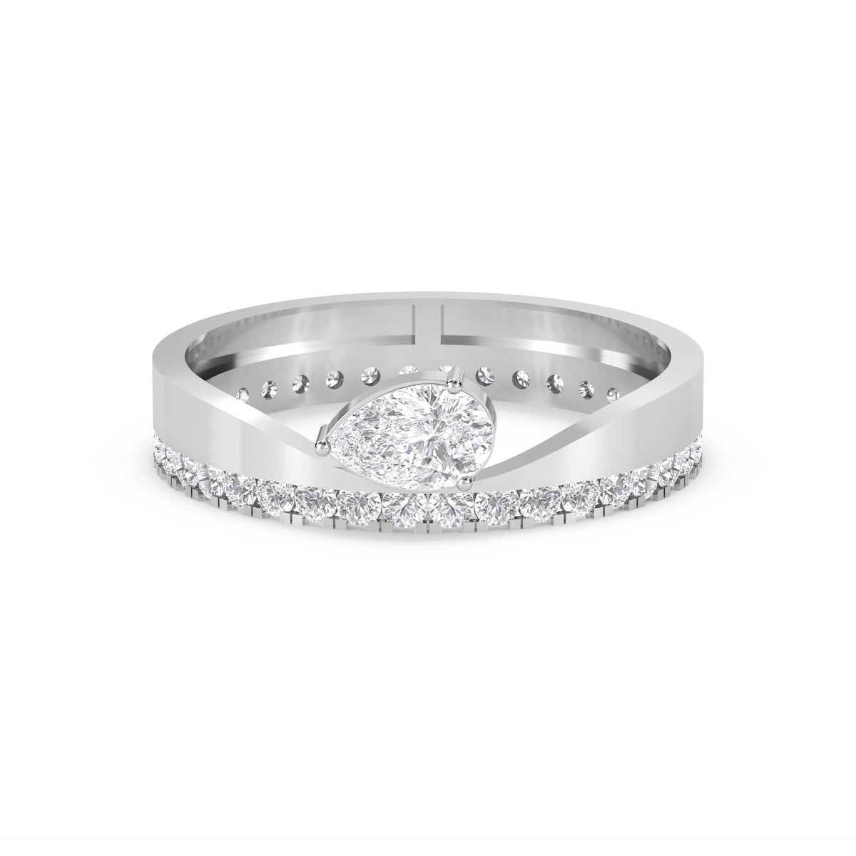 Asymmetric Pear Diamond Crossover Ring (Silver) - image 1