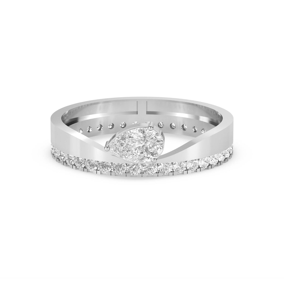 Asymmetric Pear Diamond Crossover Ring (Silver) - image 1