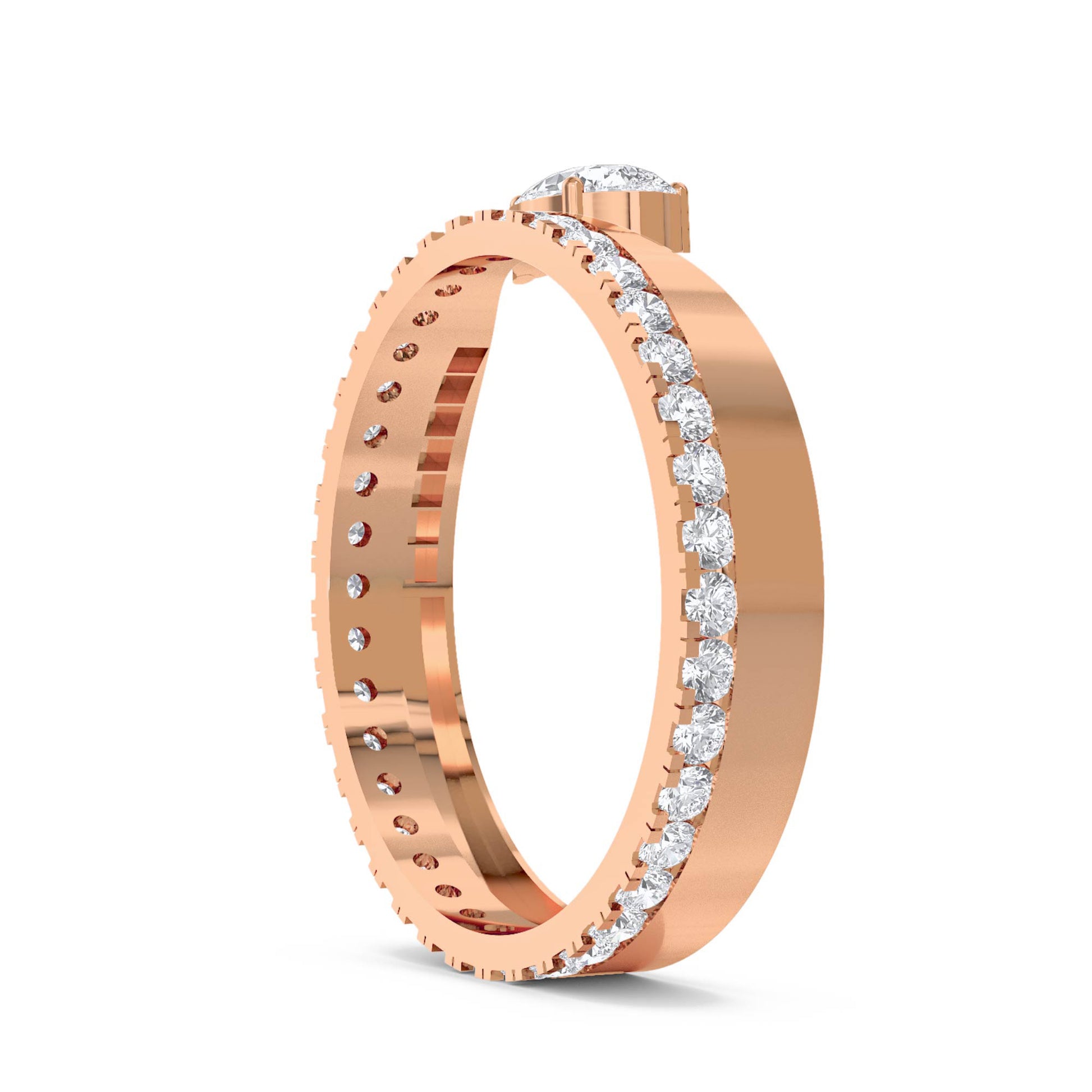Pear Diamond Ring with Diamond-Lined Band - Rose Gold - Pose 2