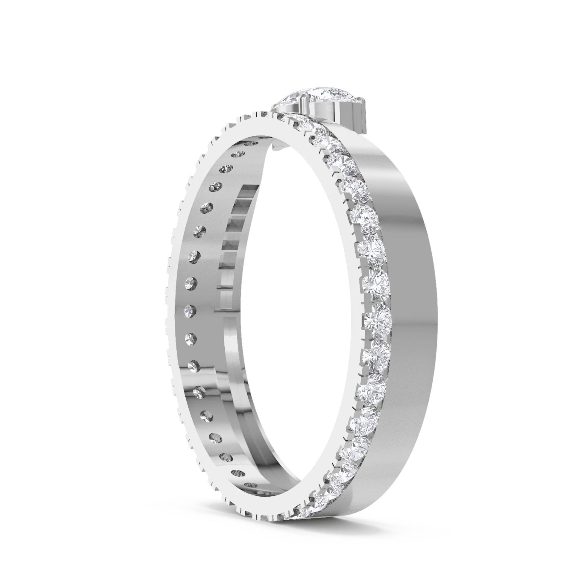 Pear Diamond Ring with Diamond-Lined Band - White Gold - Pose 2