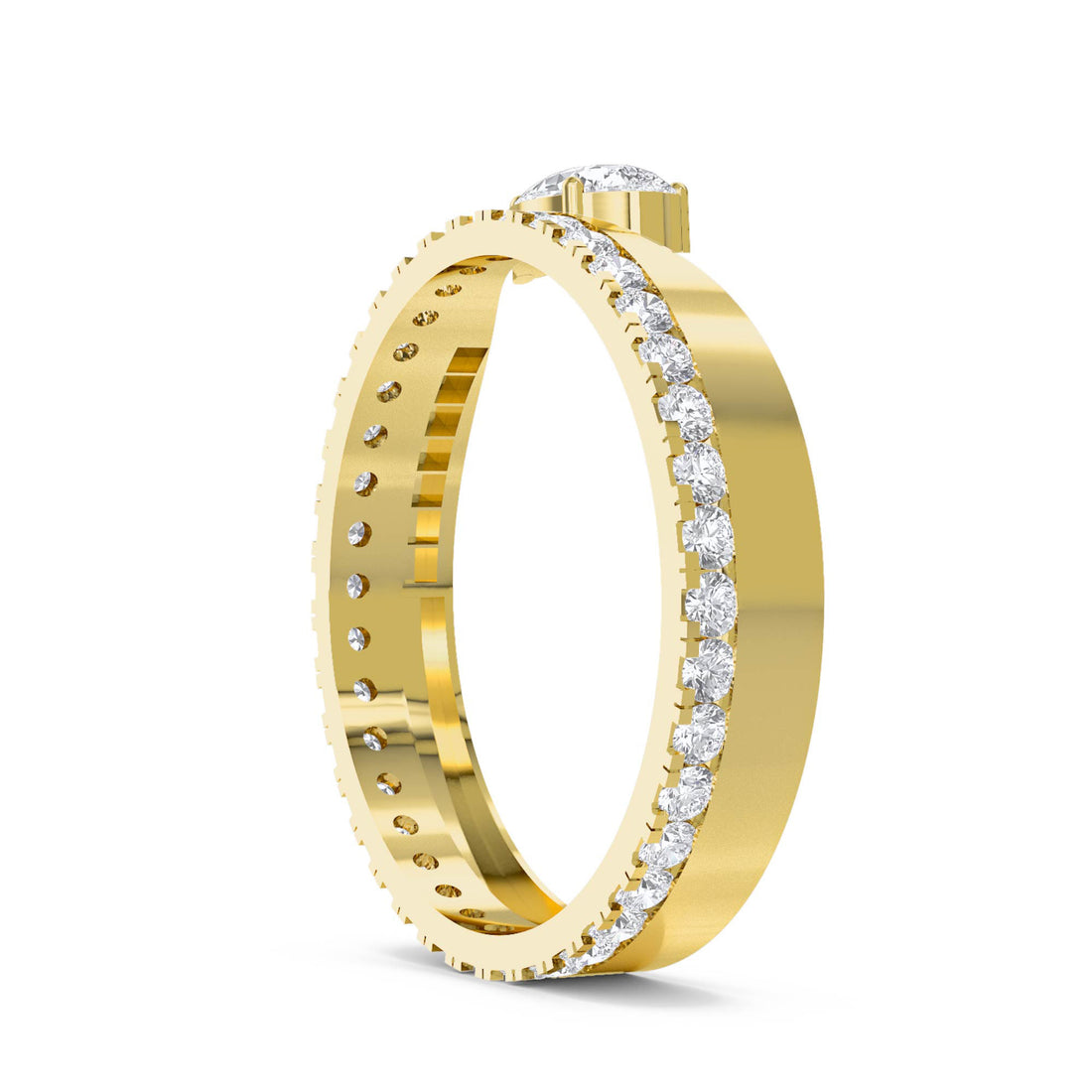 Pear Diamond Ring with Diamond-Lined Band - Yellow Gold - Pose 2