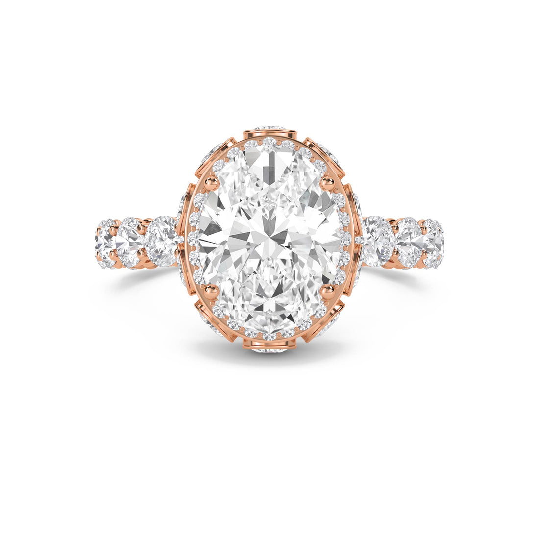 Oval Lab Grown Diamond Halo Ring with Round Side Stones