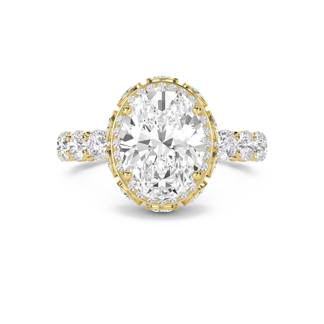 Oval Lab Grown Diamond Halo Ring with Round Side Stones - image 1