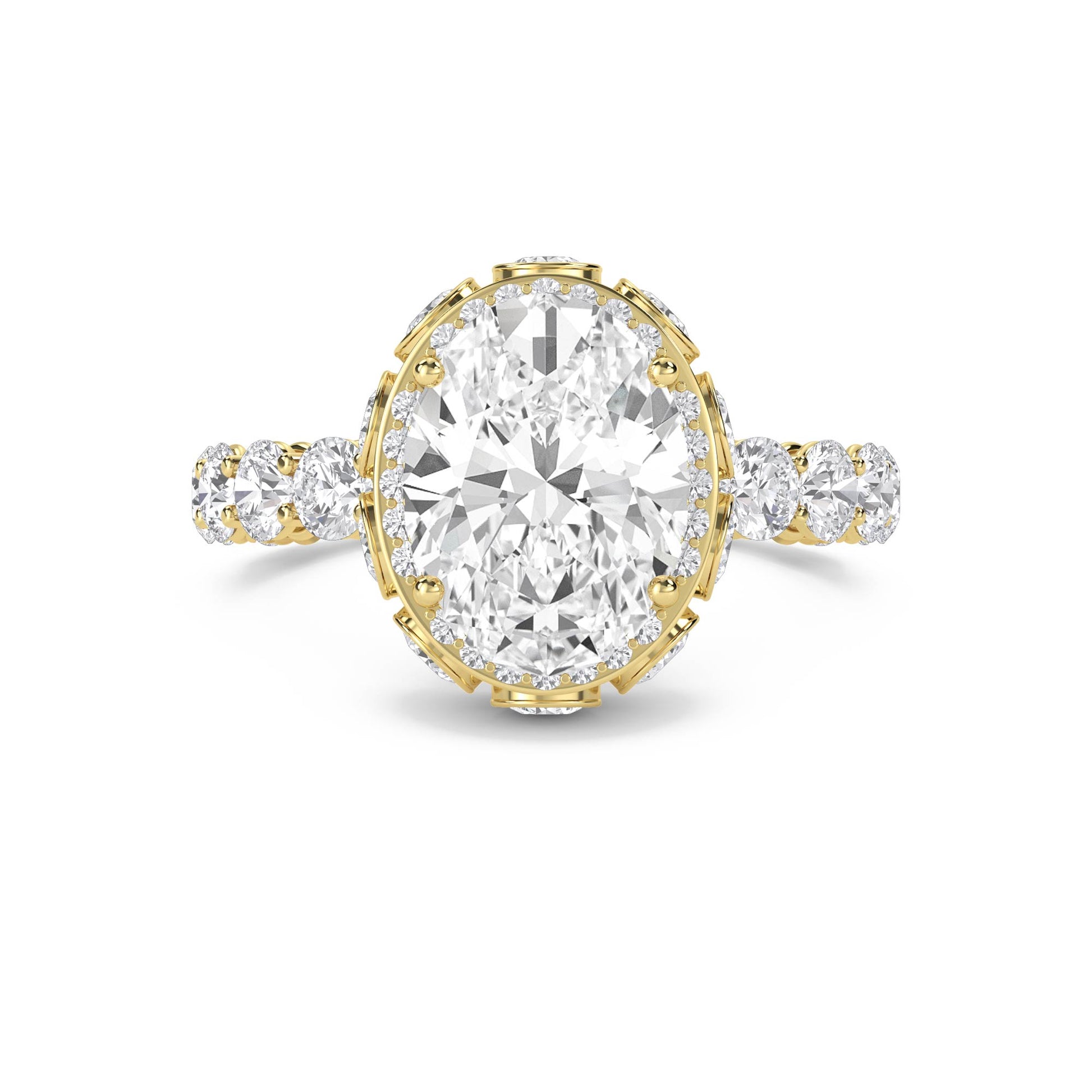 Oval Lab Grown Diamond Halo Ring with Round Side Stones - image 1