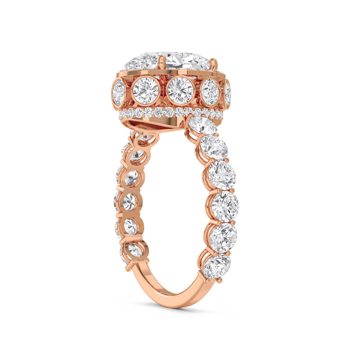 Oval Lab Grown Diamond Halo Ring with Round Side Stones