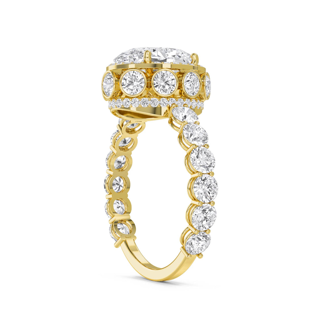 Oval Lab Grown Diamond Halo Ring with Round Side Stones
