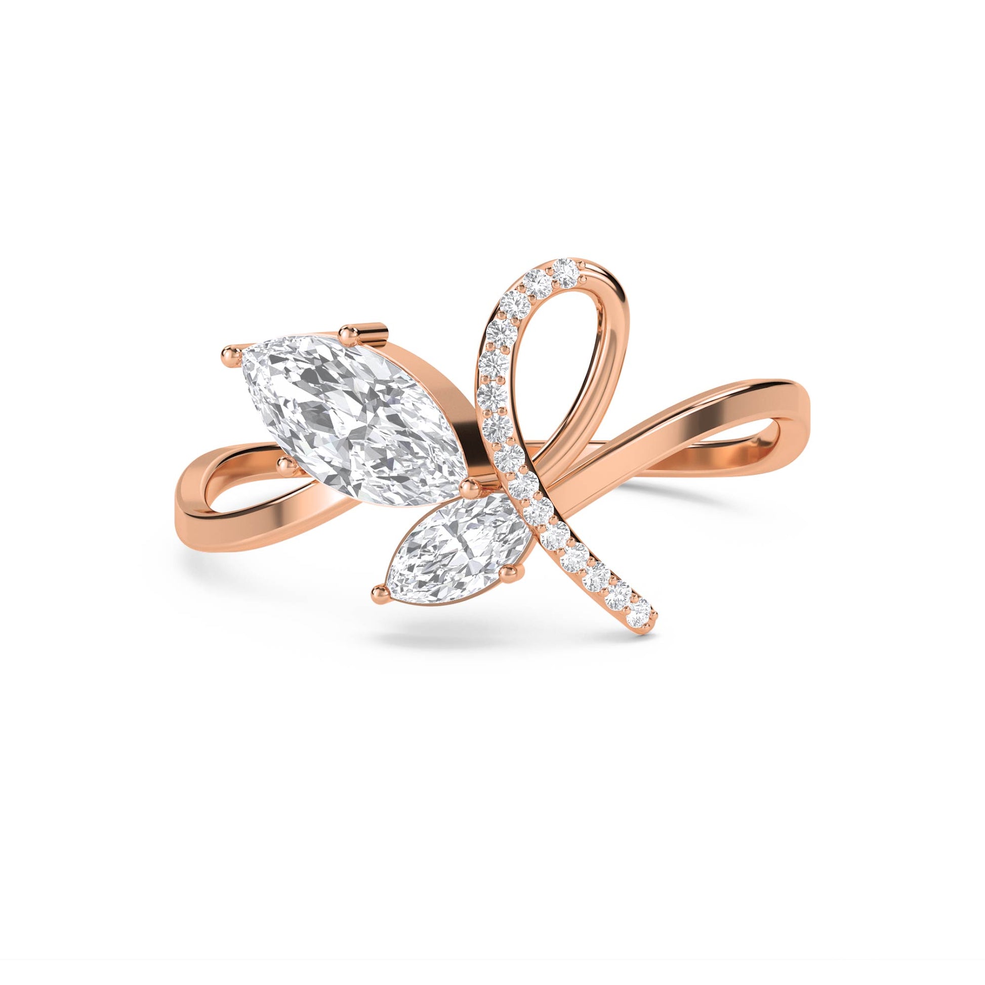 Marquise Diamond Bow Ring - Rose Gold - Pose 1