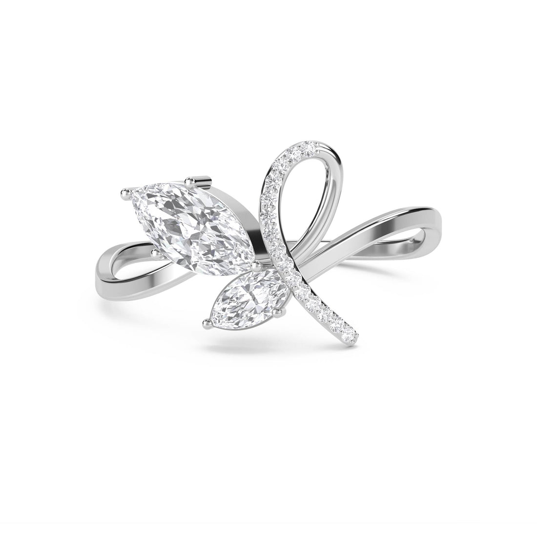Marquise Diamond Bow Ring - White Gold - Pose 1