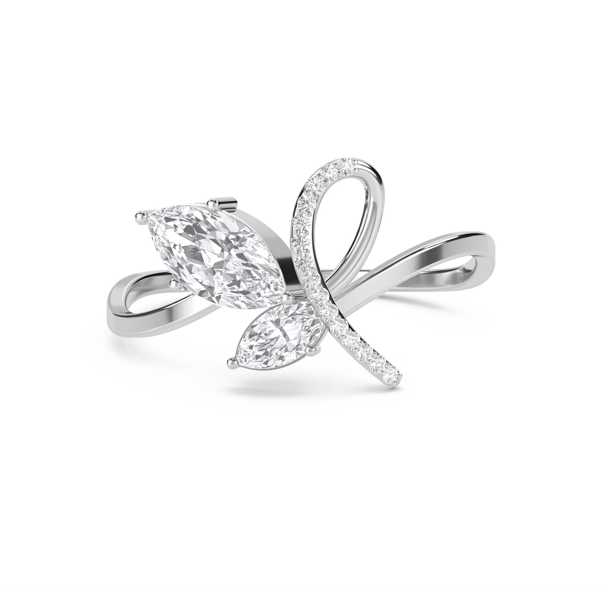Marquise Diamond Bow Ring - White Gold - Pose 1