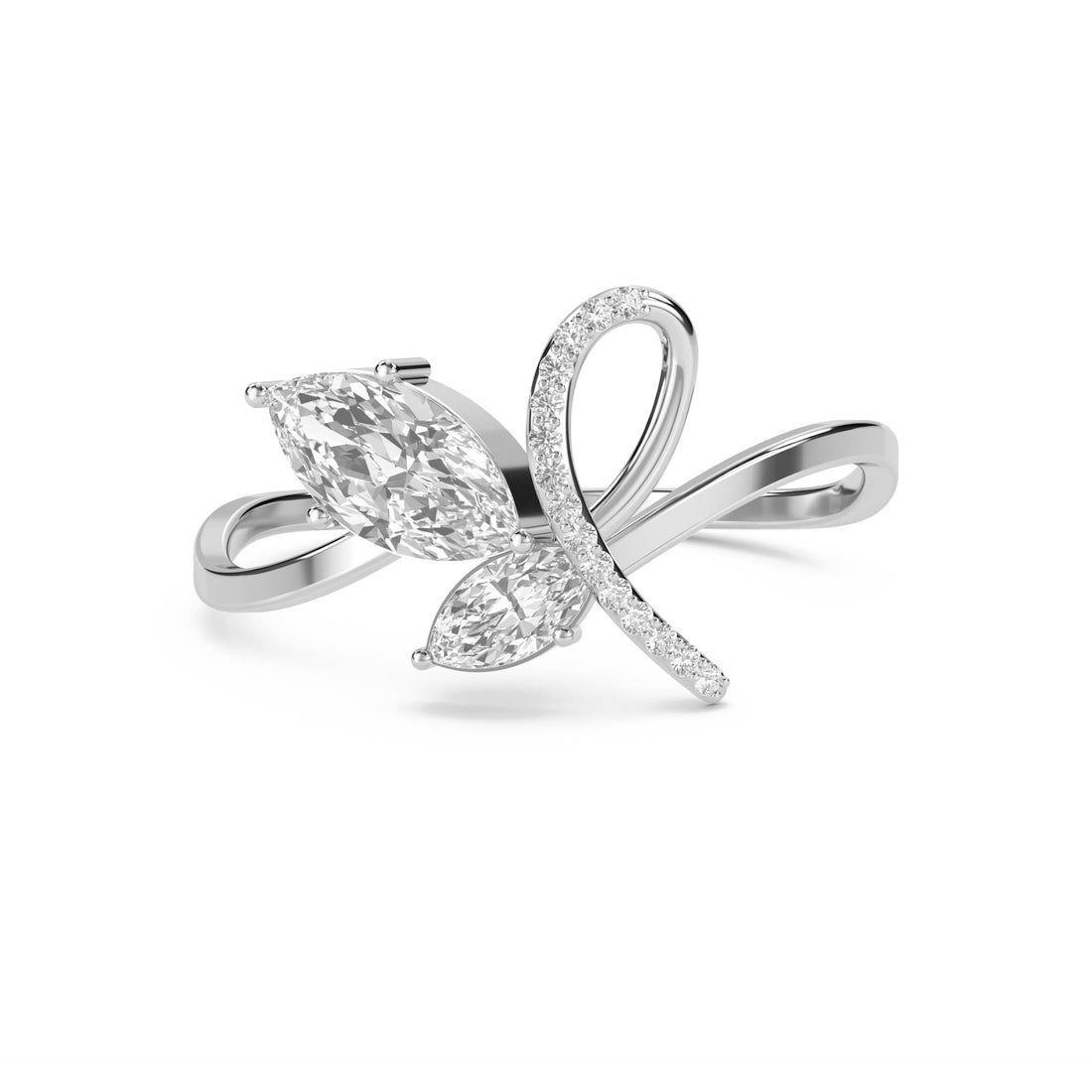 Marquise Diamond Bow Ring (Silver) - image 1