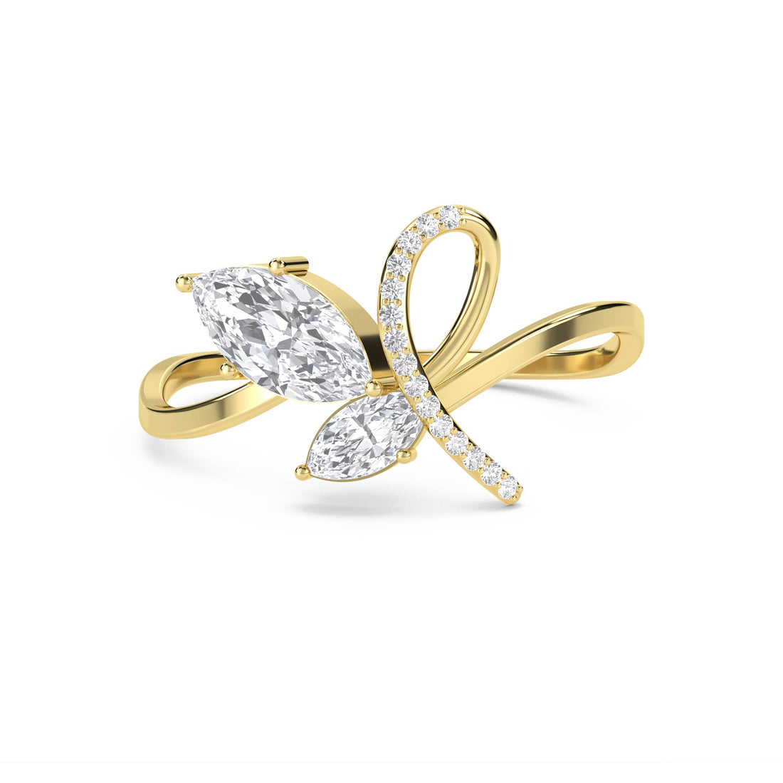 Marquise Diamond Bow Ring - Yellow Gold - Pose 1