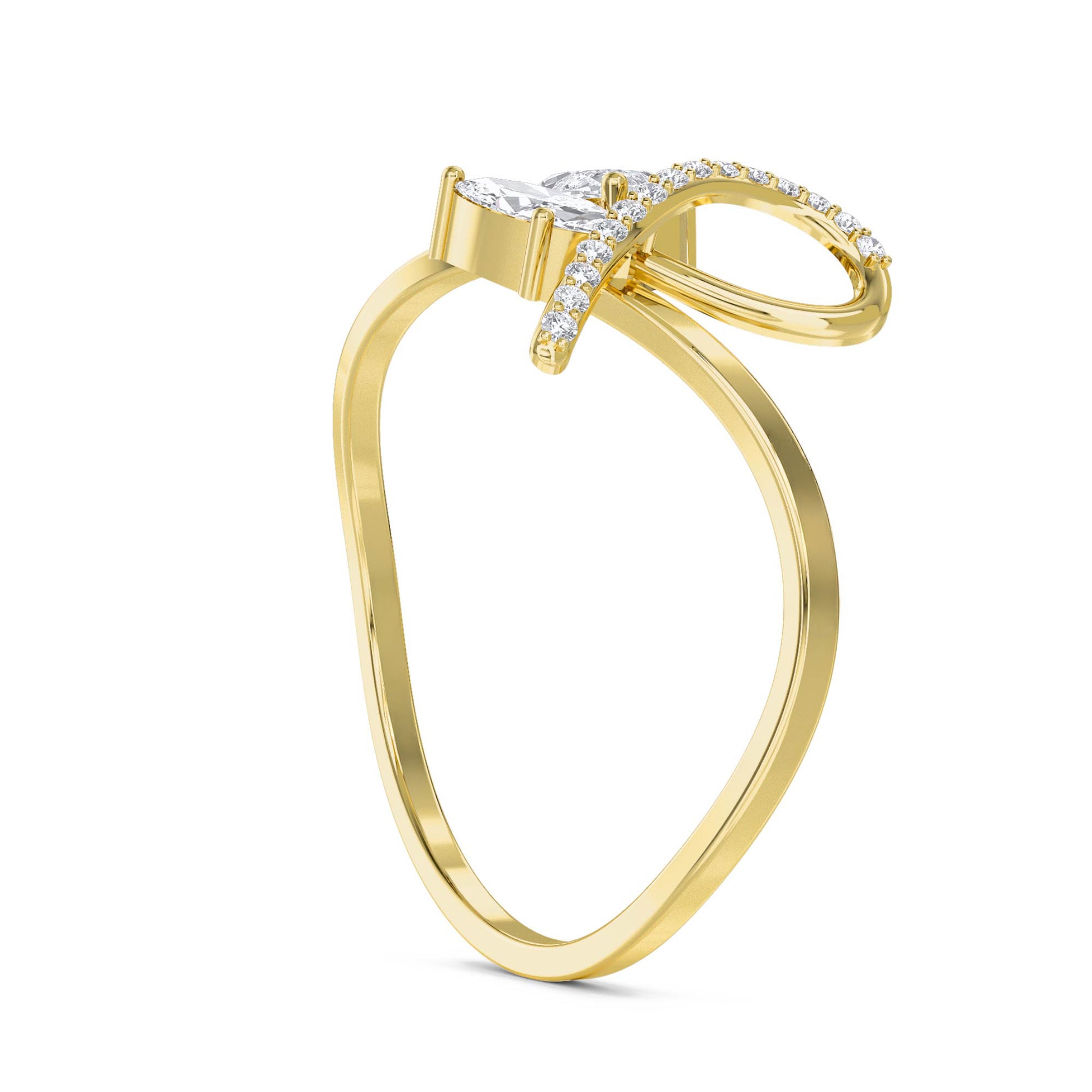 Marquise Diamond Bow Ring - Yellow Gold - Pose 2