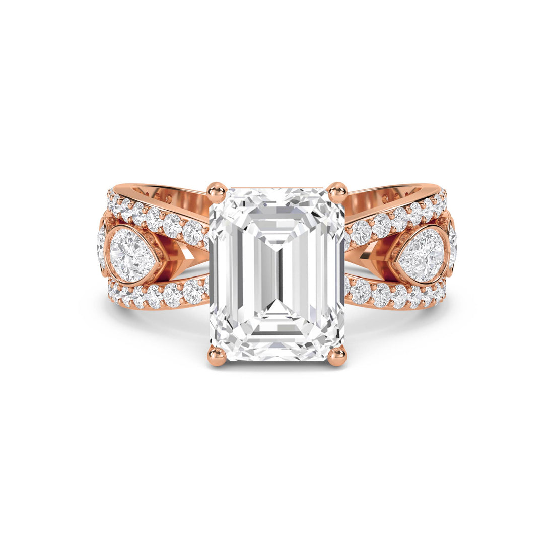 Emerald Cut Lab Grown Diamond Ring with Pear Side Stones