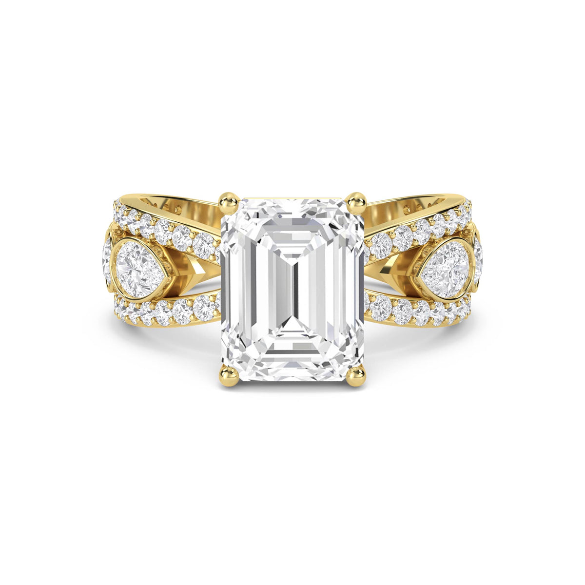Emerald Cut Lab Grown Diamond Ring with Pear Side Stones - image 1