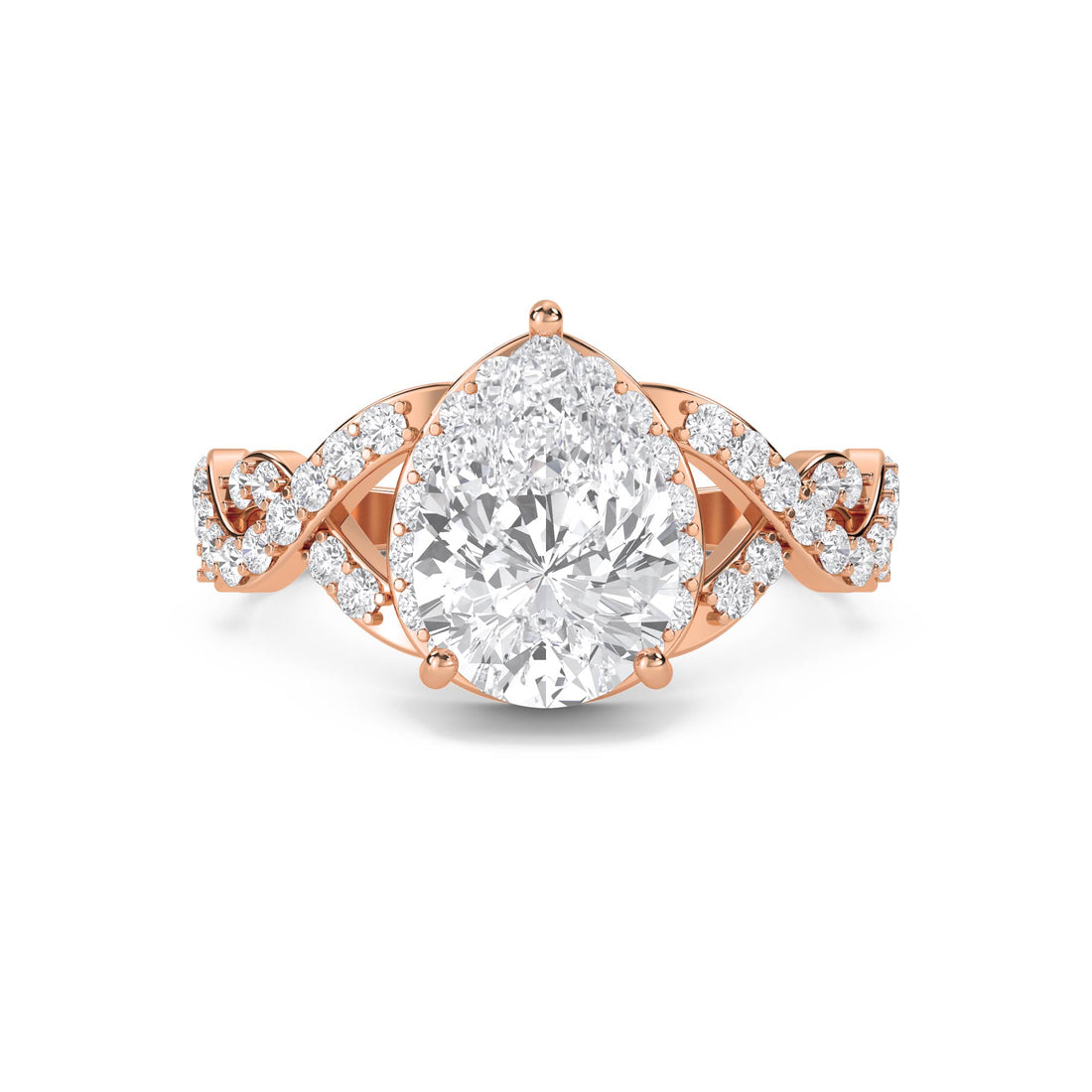 Pear Shaped Lab Grown Diamond Halo Ring with Twist Band