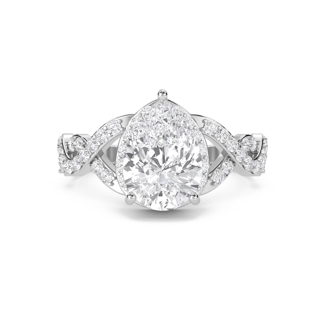 Pear Shaped Lab Grown Diamond Halo Ring with Twist Band