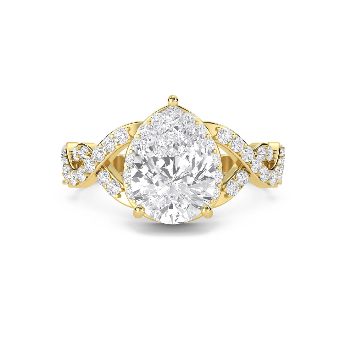 Pear Shaped Lab Grown Diamond Halo Ring with Twist Band - image 1