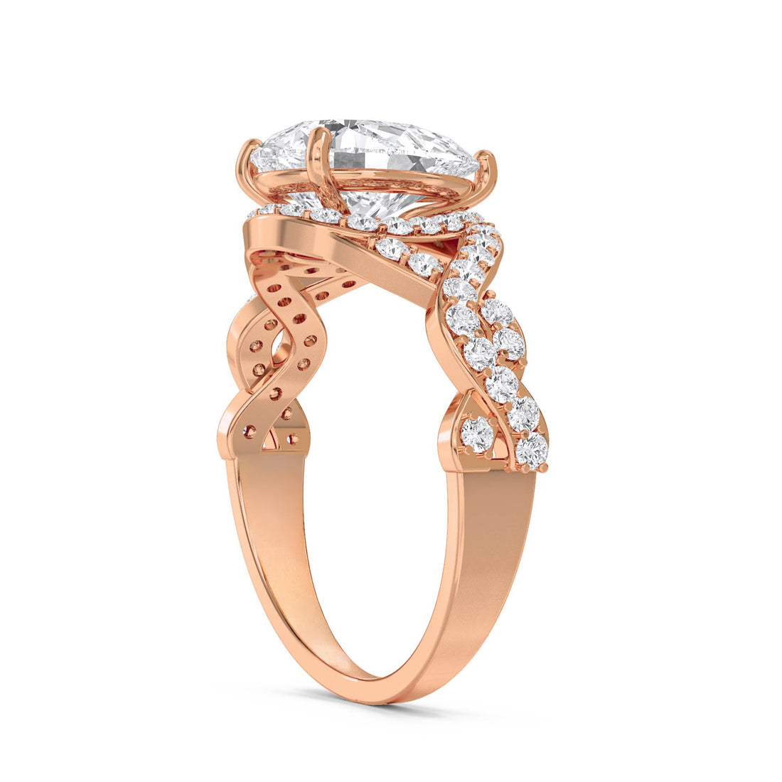 Pear Shaped Lab Grown Diamond Halo Ring with Twist Band