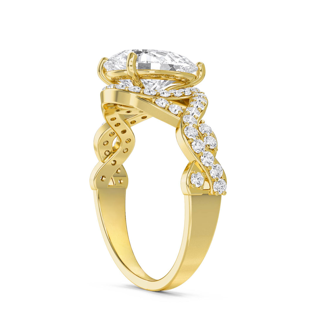 Pear Shaped Lab Grown Diamond Halo Ring with Twist Band