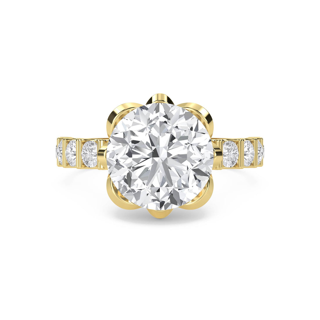 Round Lab Grown Diamond Ring with Scalloped Flower Halo - image 1
