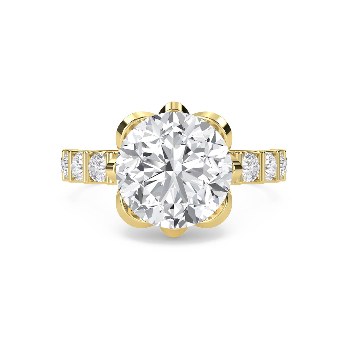 Round Lab Grown Diamond Ring with Scalloped Flower Halo - image 1