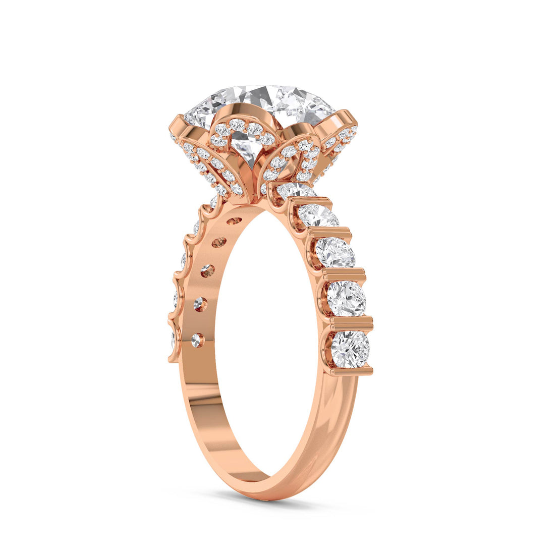 Round Lab Grown Diamond Ring with Scalloped Flower Halo