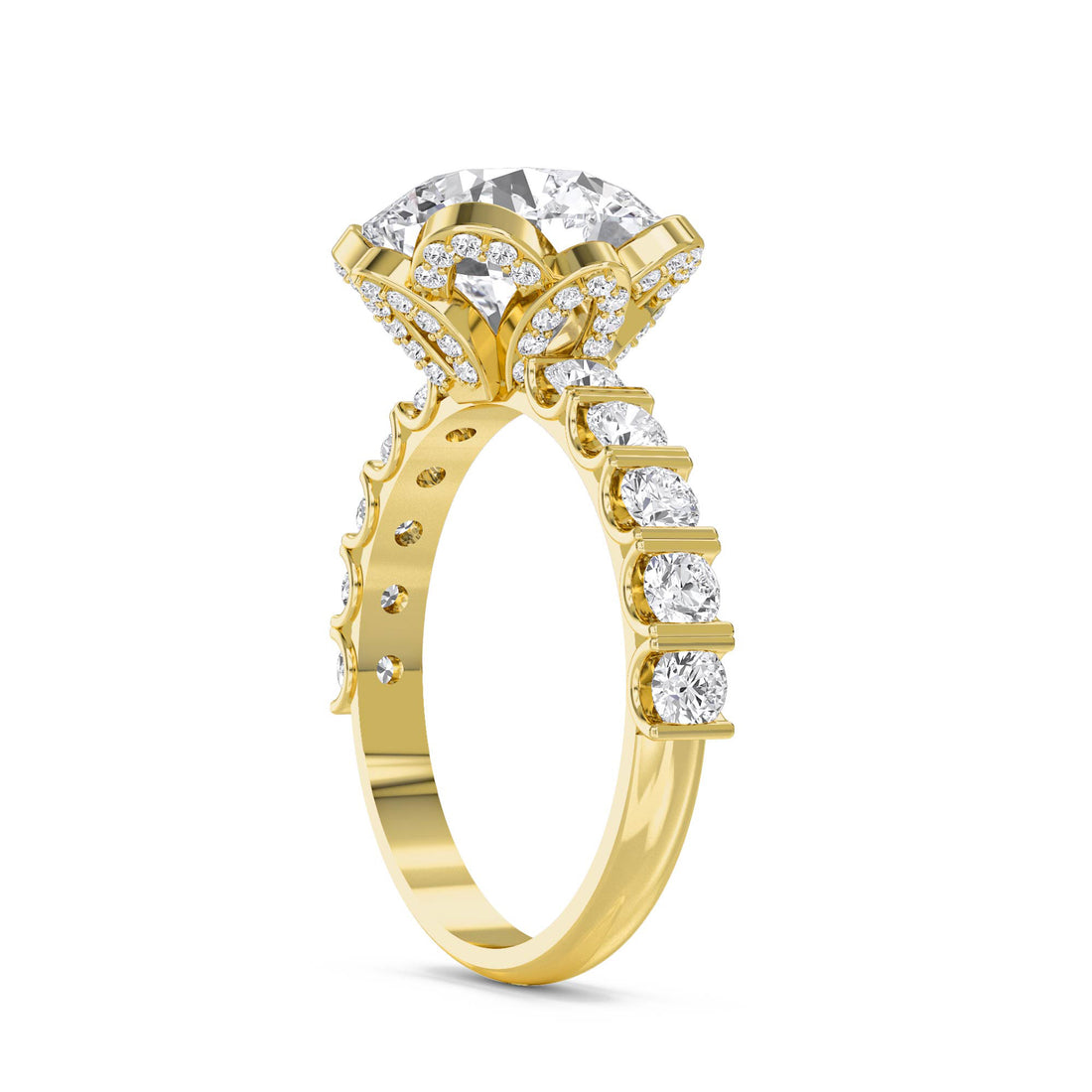 Round Lab Grown Diamond Ring with Scalloped Flower Halo