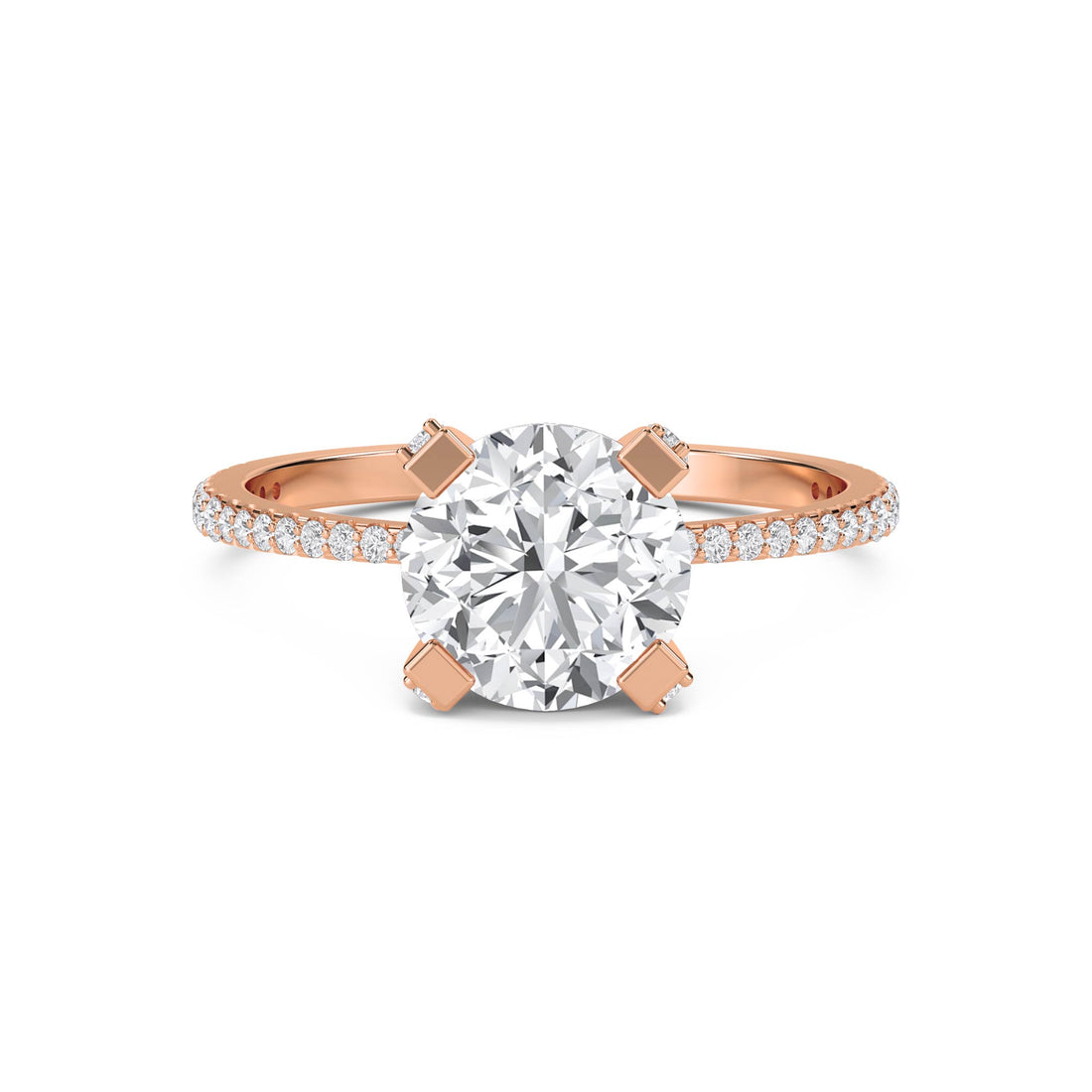 Round Lab Grown Diamond Solitaire Ring with Square Prongs