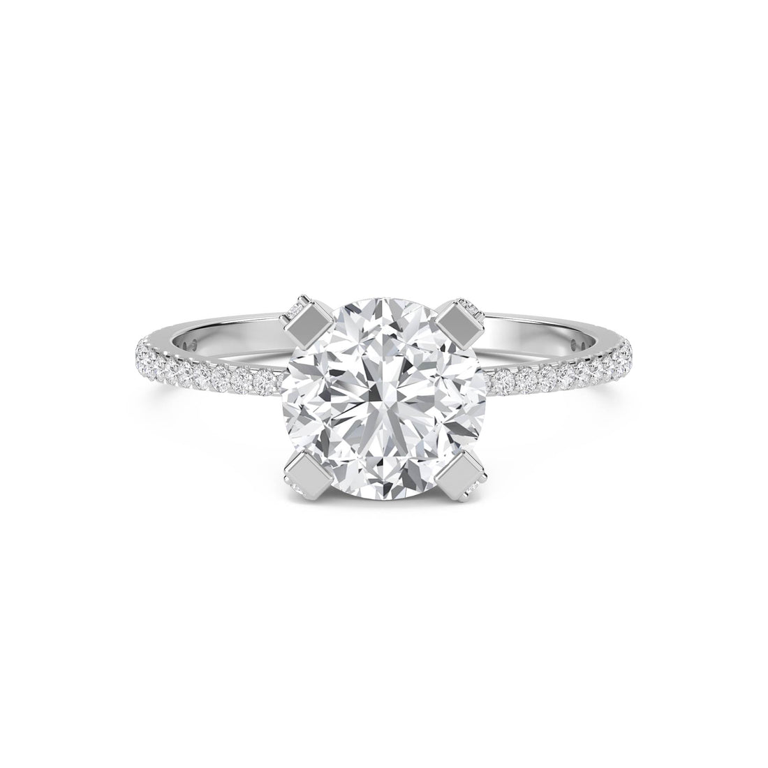 Round Lab Grown Diamond Solitaire Ring with Square Prongs (Silver)
