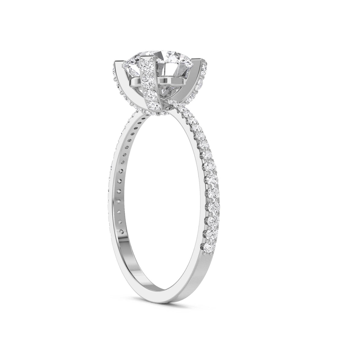Round Lab Grown Diamond Solitaire Ring with Square Prongs (Silver)