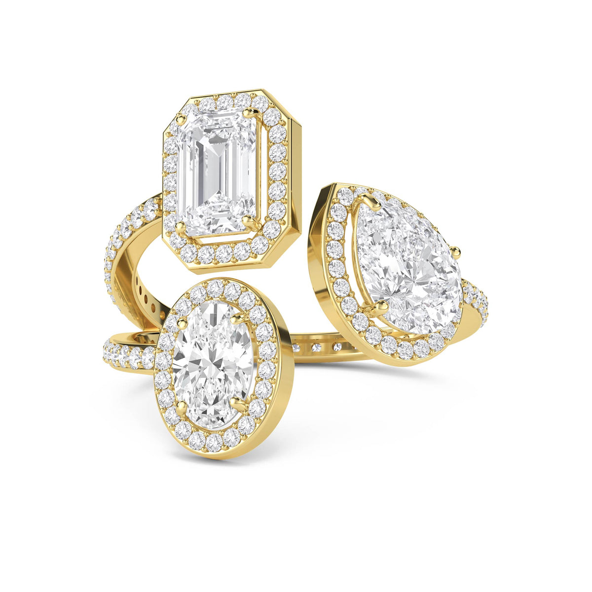 Three-Ring Diamond Halo Stack Set: Emerald, Pear & Oval - image 1