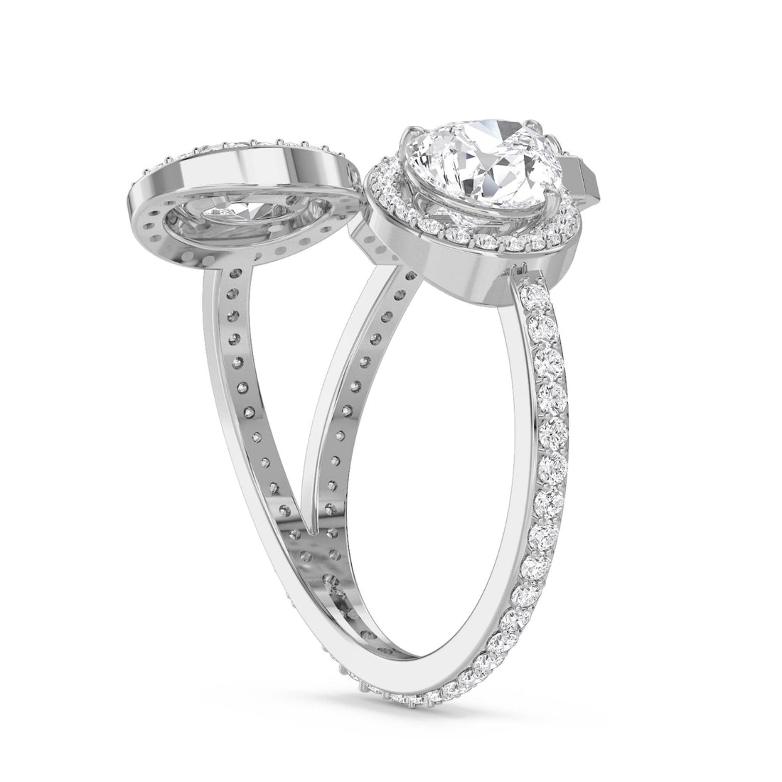 Three-Ring Diamond Halo Stack Set: Emerald, Pear & Oval (Silver)