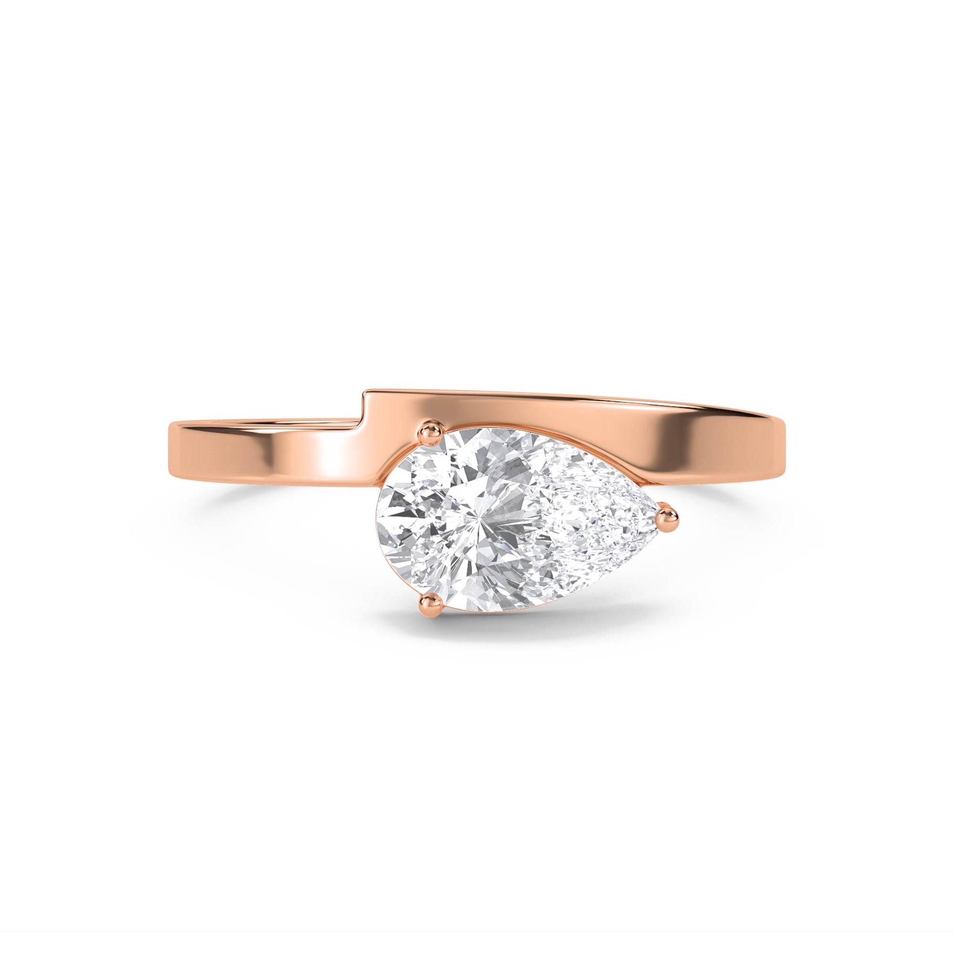 Pear Diamond Ring with Sleek Modern Band - Rose Gold - Pose 1