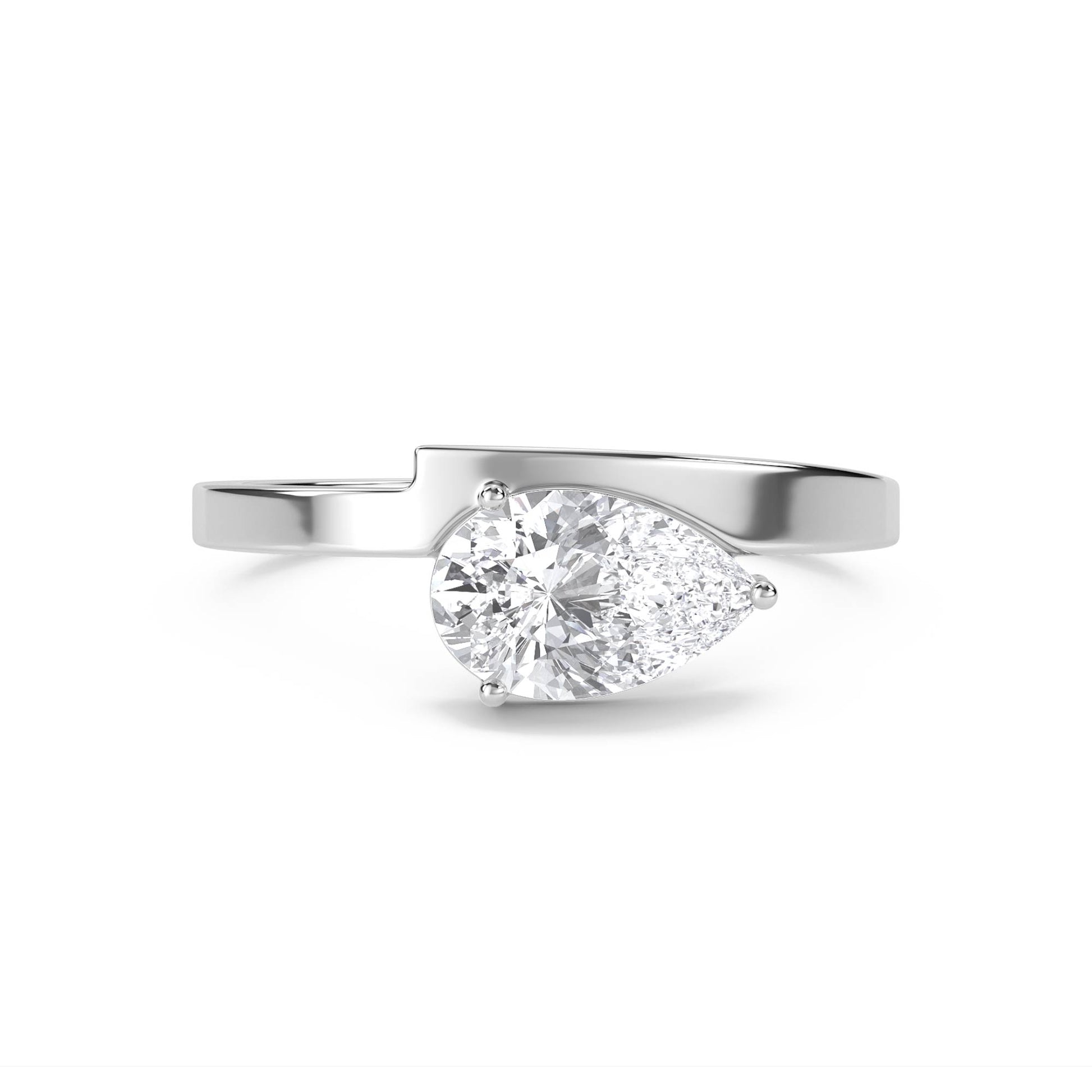 Pear Diamond Ring with Sleek Modern Band - White Gold - Pose 1