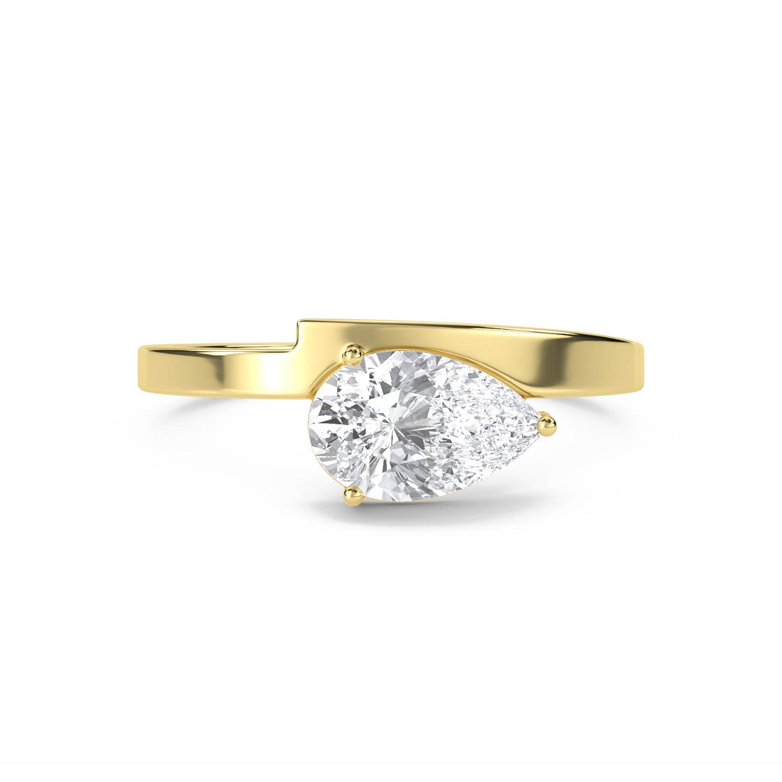 Pear Diamond Ring with Sleek Modern Band - Yellow Gold - Pose 1