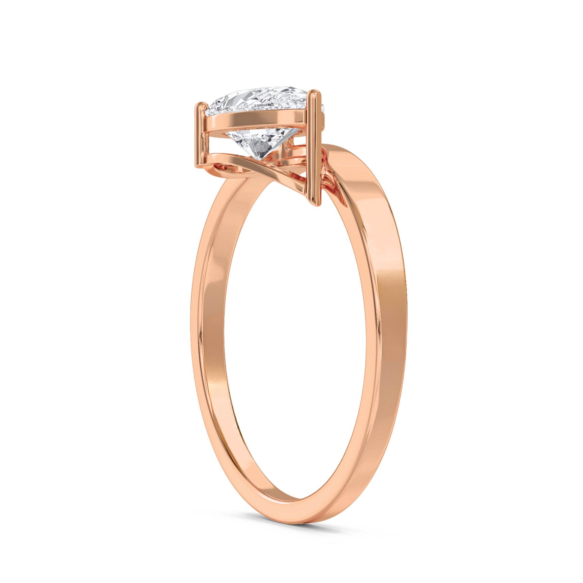 Pear Diamond Ring with Sleek Modern Band - Rose Gold - Pose 2