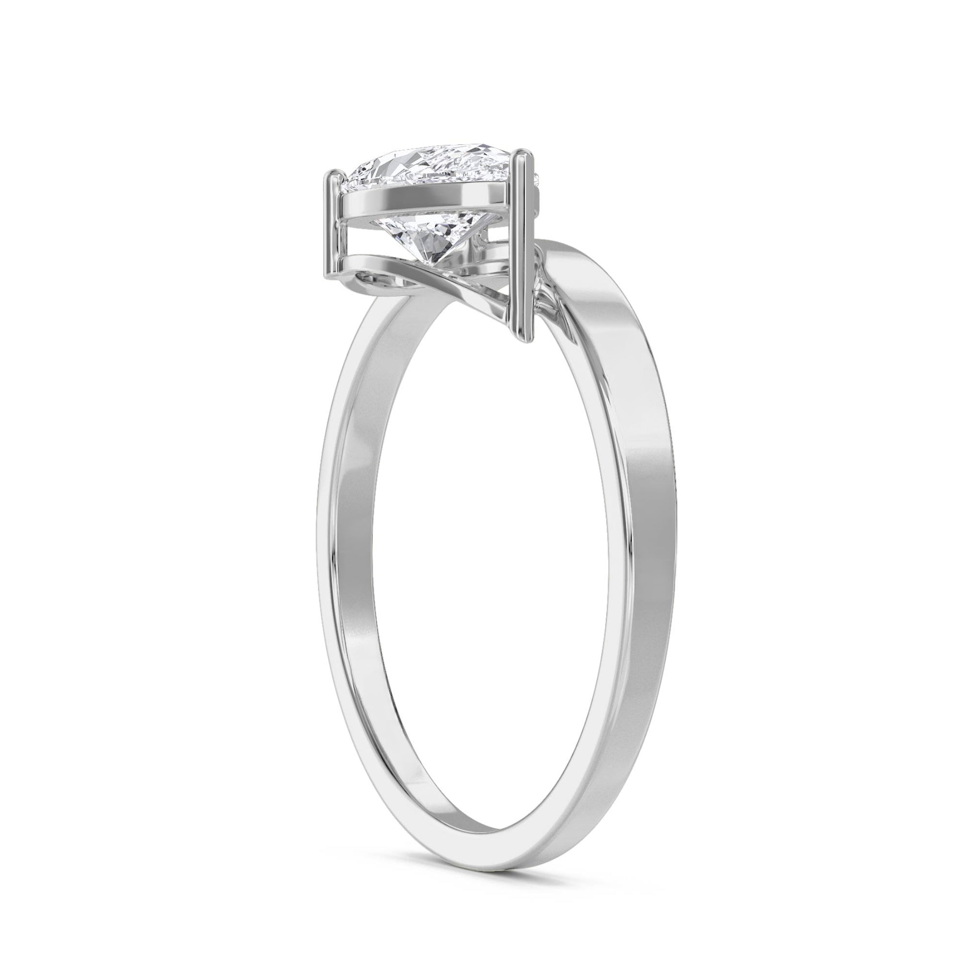 Pear Diamond Ring with Sleek Modern Band - White Gold - Pose 2