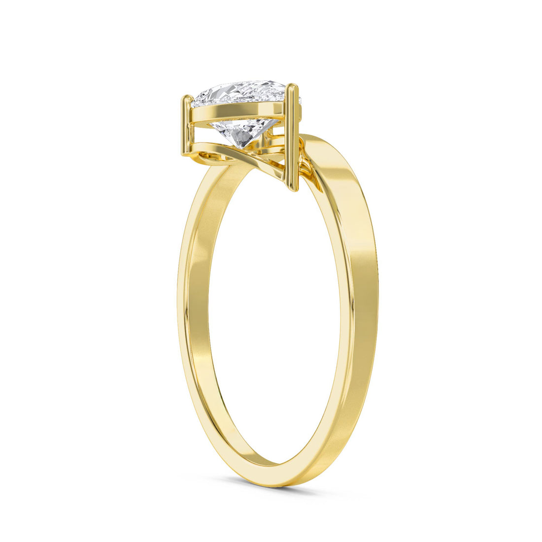 Pear Diamond Ring with Sleek Modern Band - Yellow Gold - Pose 2